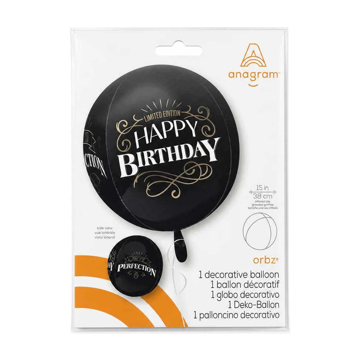 15” Orbz Black Birthday Balloon
