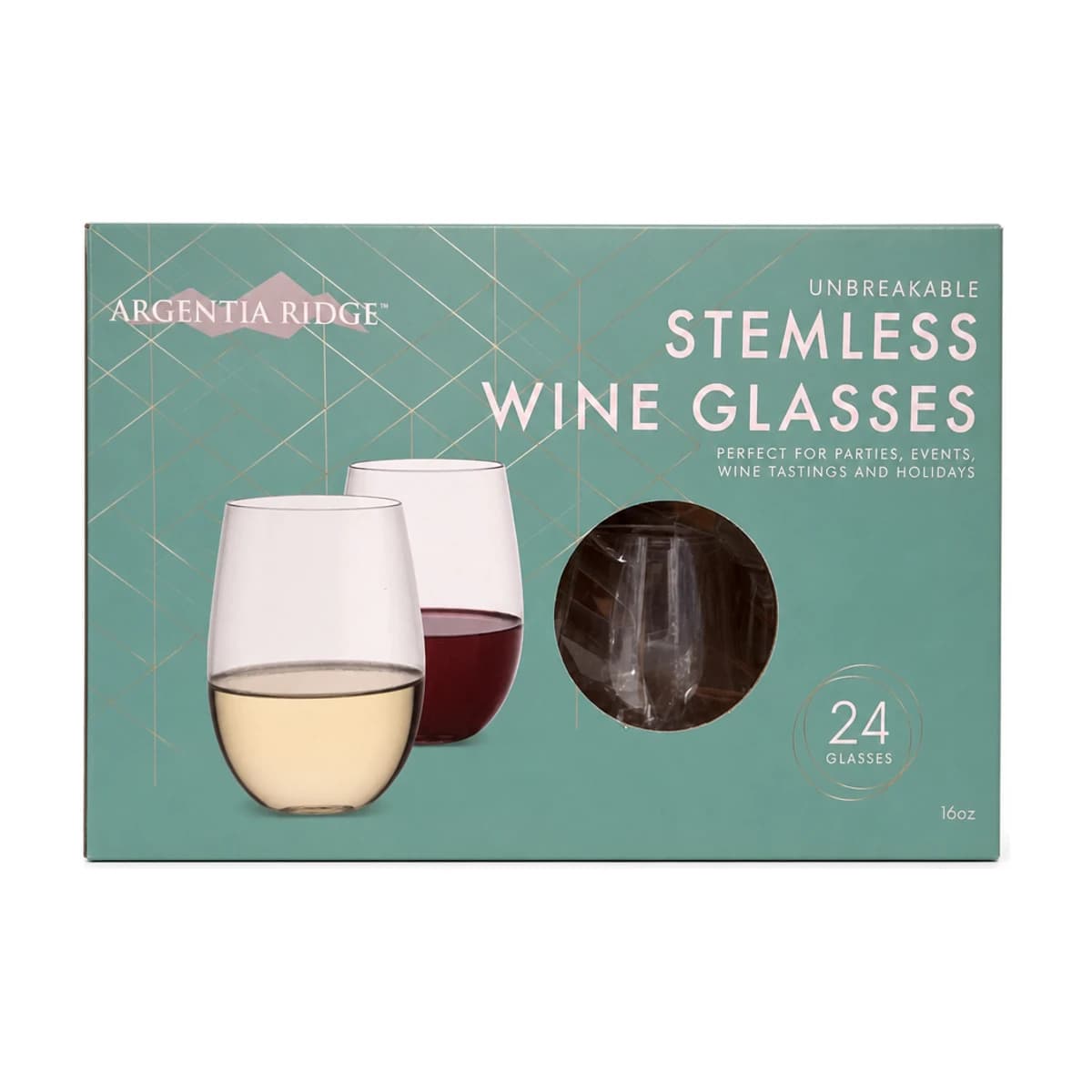 Unbreakable Stemless Wine Glasses, 16 oz, 24 Pack