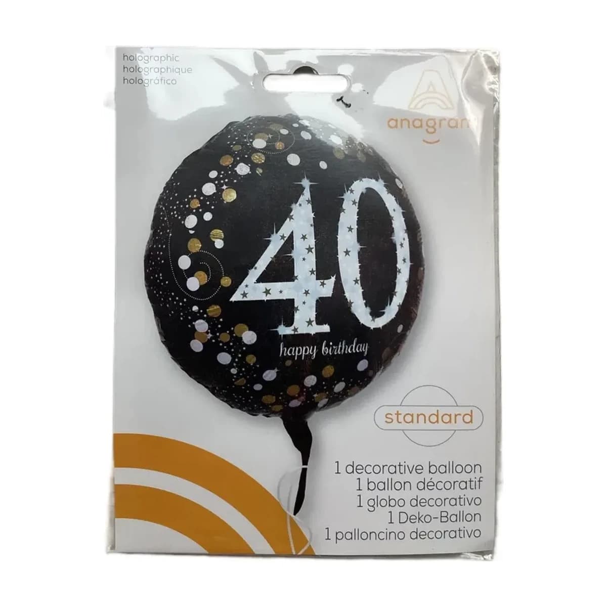 18" Foil Balloon - 40 Happy Birthday, Black with Gold and Silver Dots