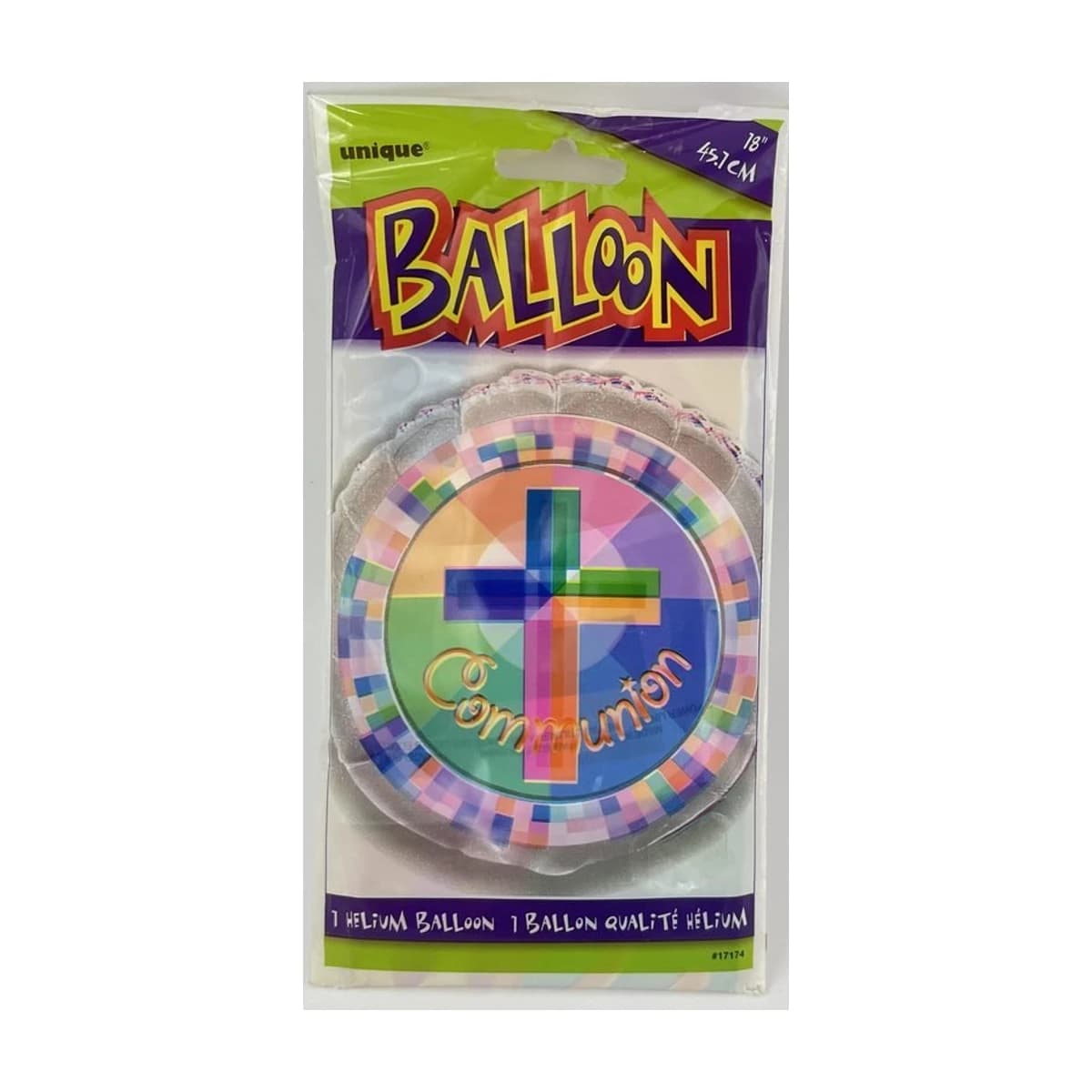 18" Foil Balloon - Communion Stained Glass Cross, Round