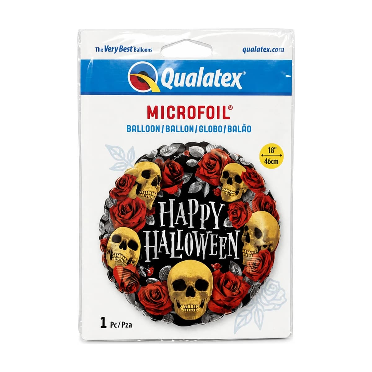 18" Foil Balloon - Happy Halloween Skulls and Roses, Round