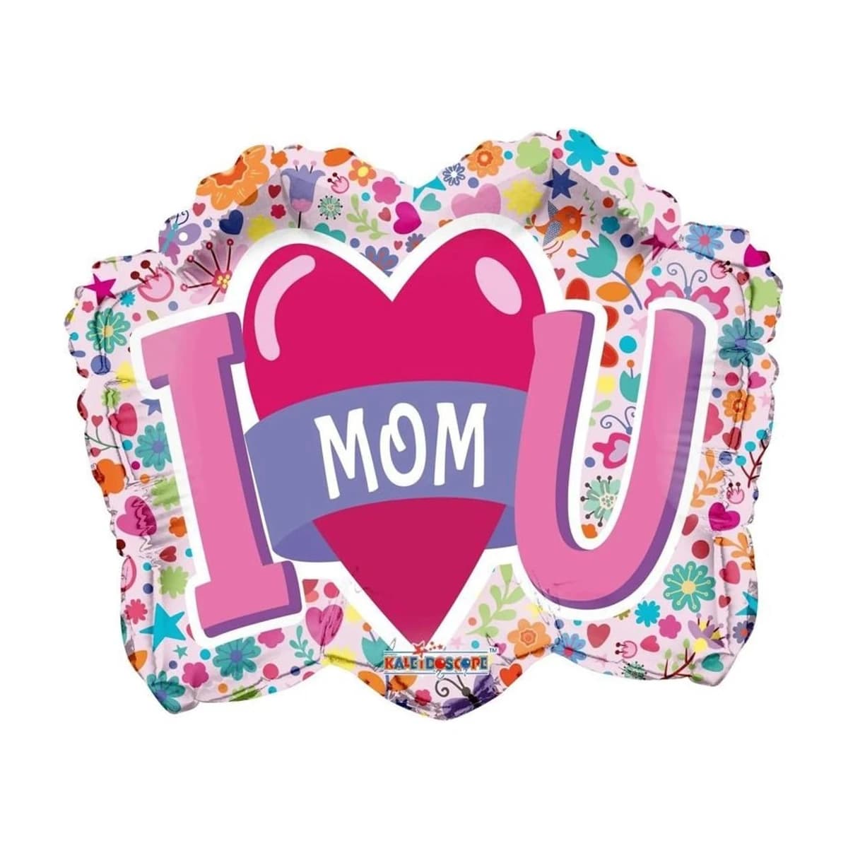18" Foil Balloon - I Love U Mom, Floral Shape