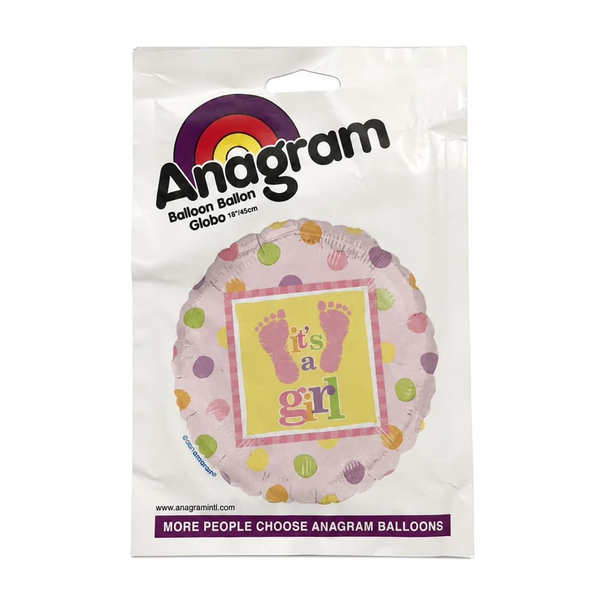 18" Foil Balloon - It's a Girl Pink Dots, Round