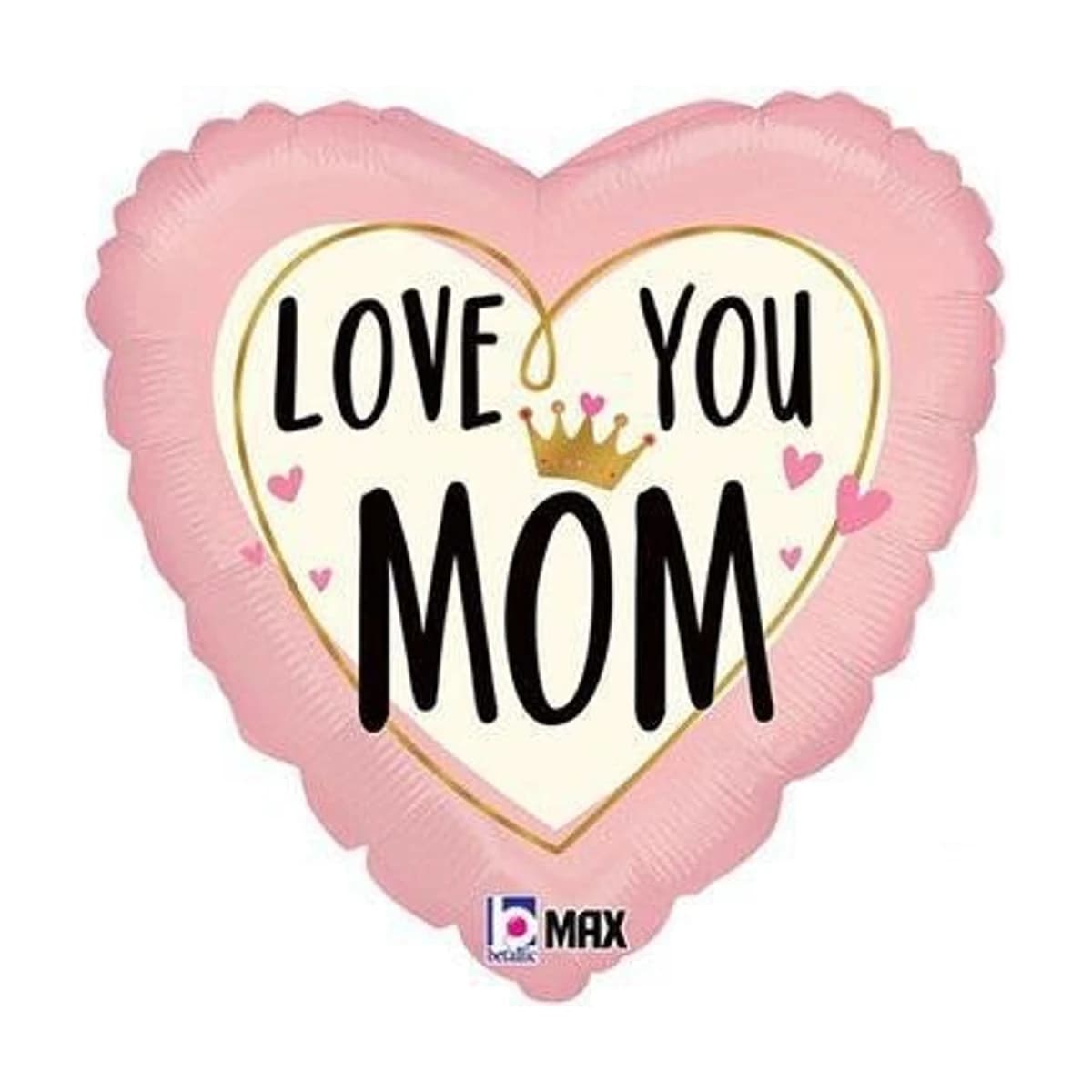 Love You Mom pink heart foil balloon with crown, 18 inch, Betallic
