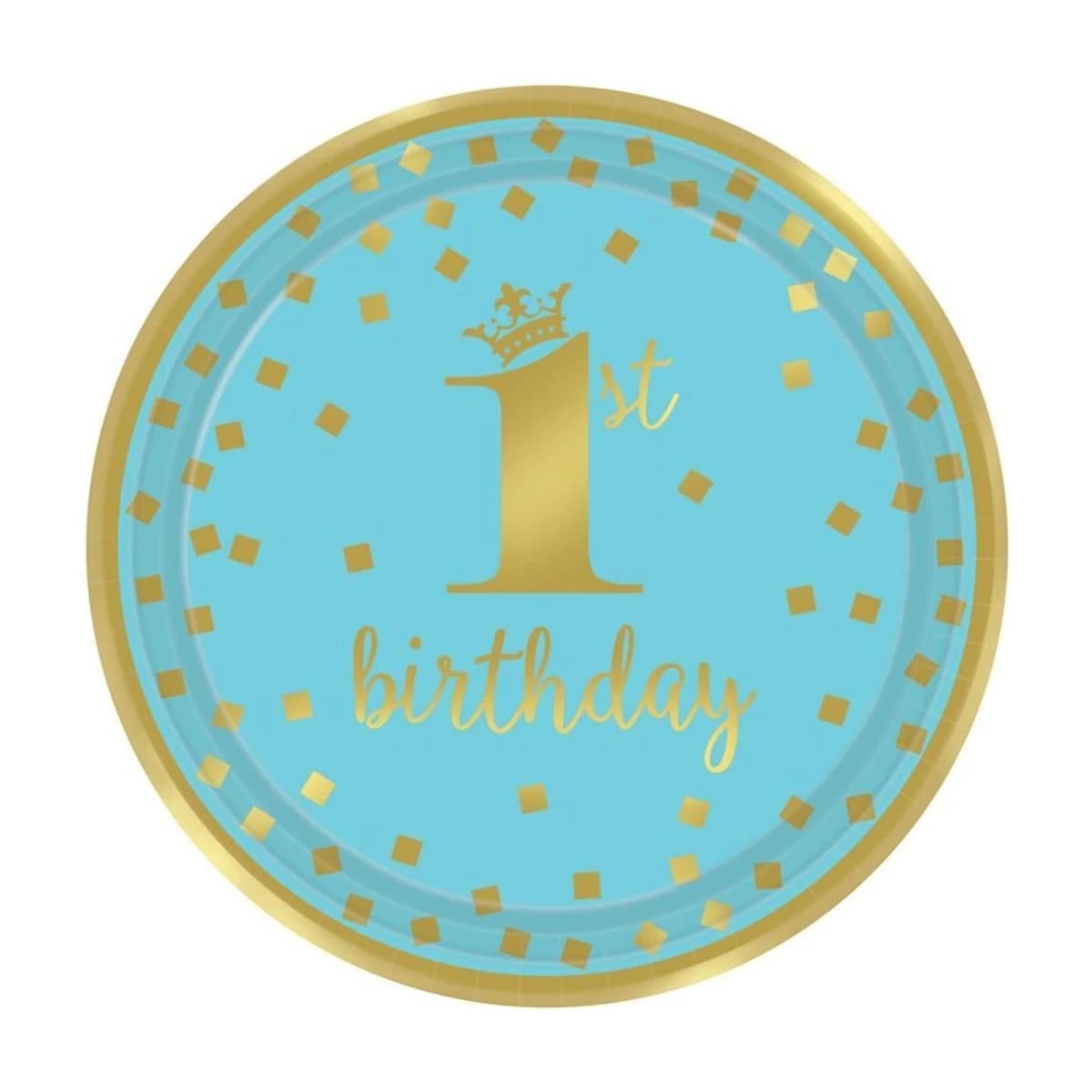 Blue and Gold 1st Birthday Paper Plates, 8 Pack