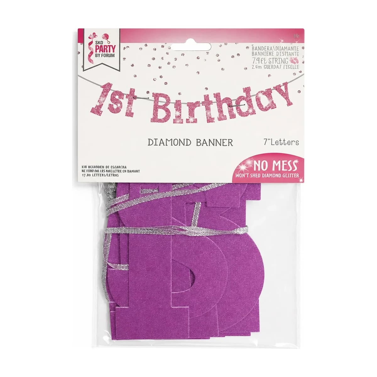 1st Birthday Diamond Glitter Banner, 7.4 ft