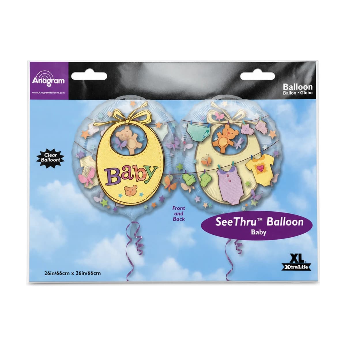 26" Clear Balloon - Baby Bib and Clothesline, 2-Sided