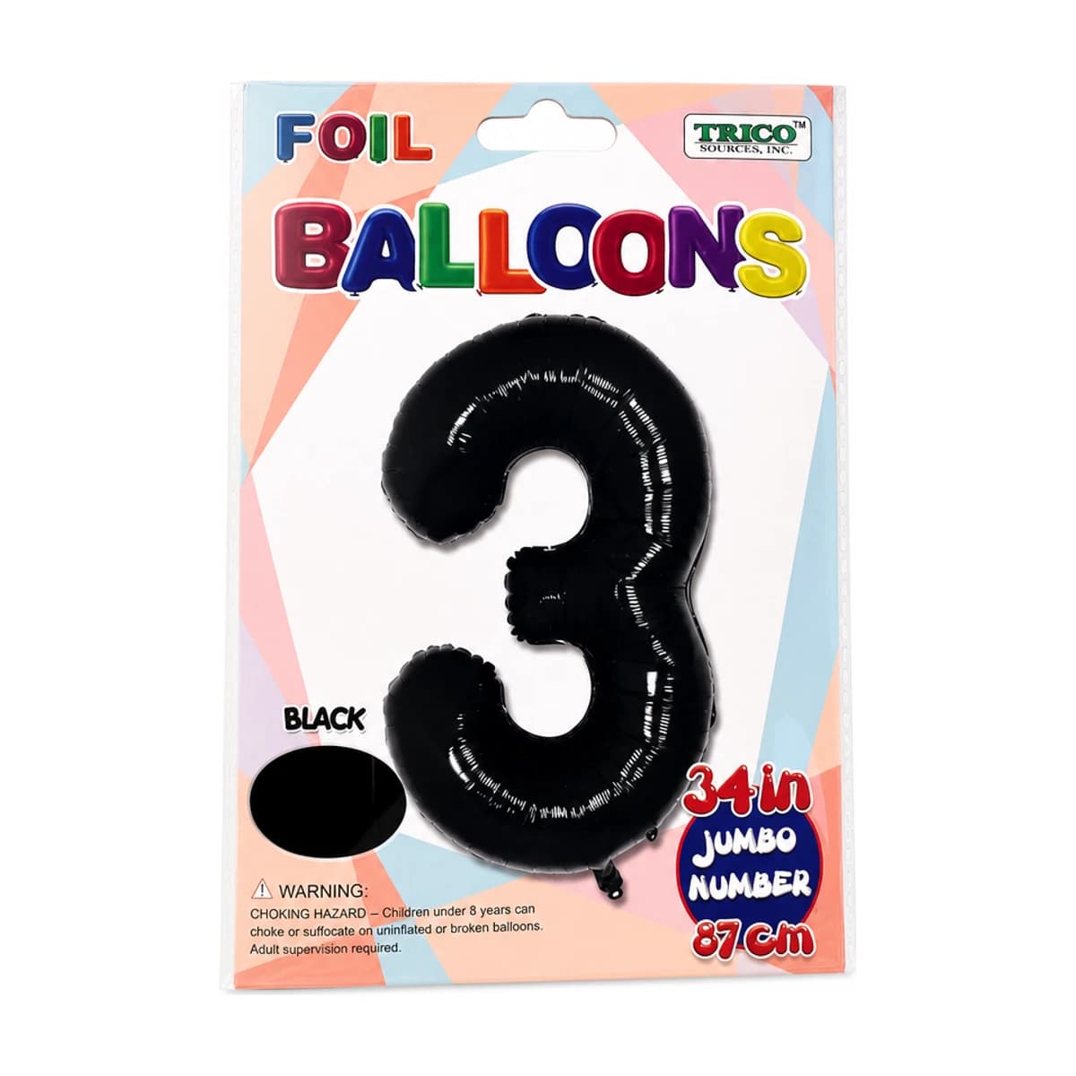 34" Black Number 3 Foil Balloon