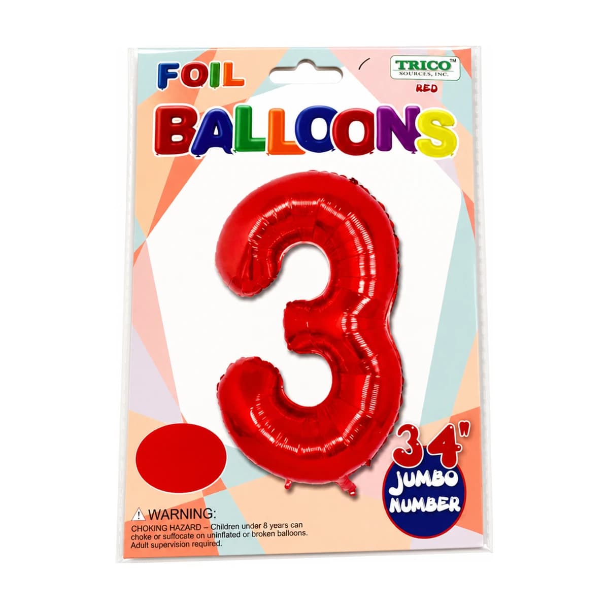 34" Red Number 3 Foil Balloon
