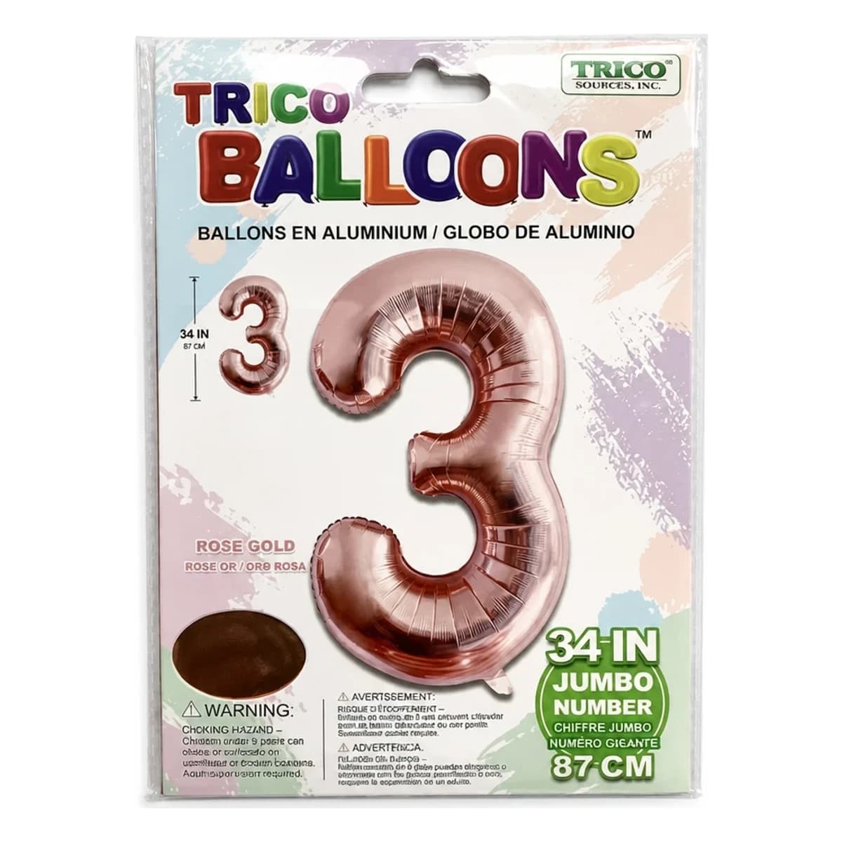 34" Rose Gold Number 3 Foil Balloon