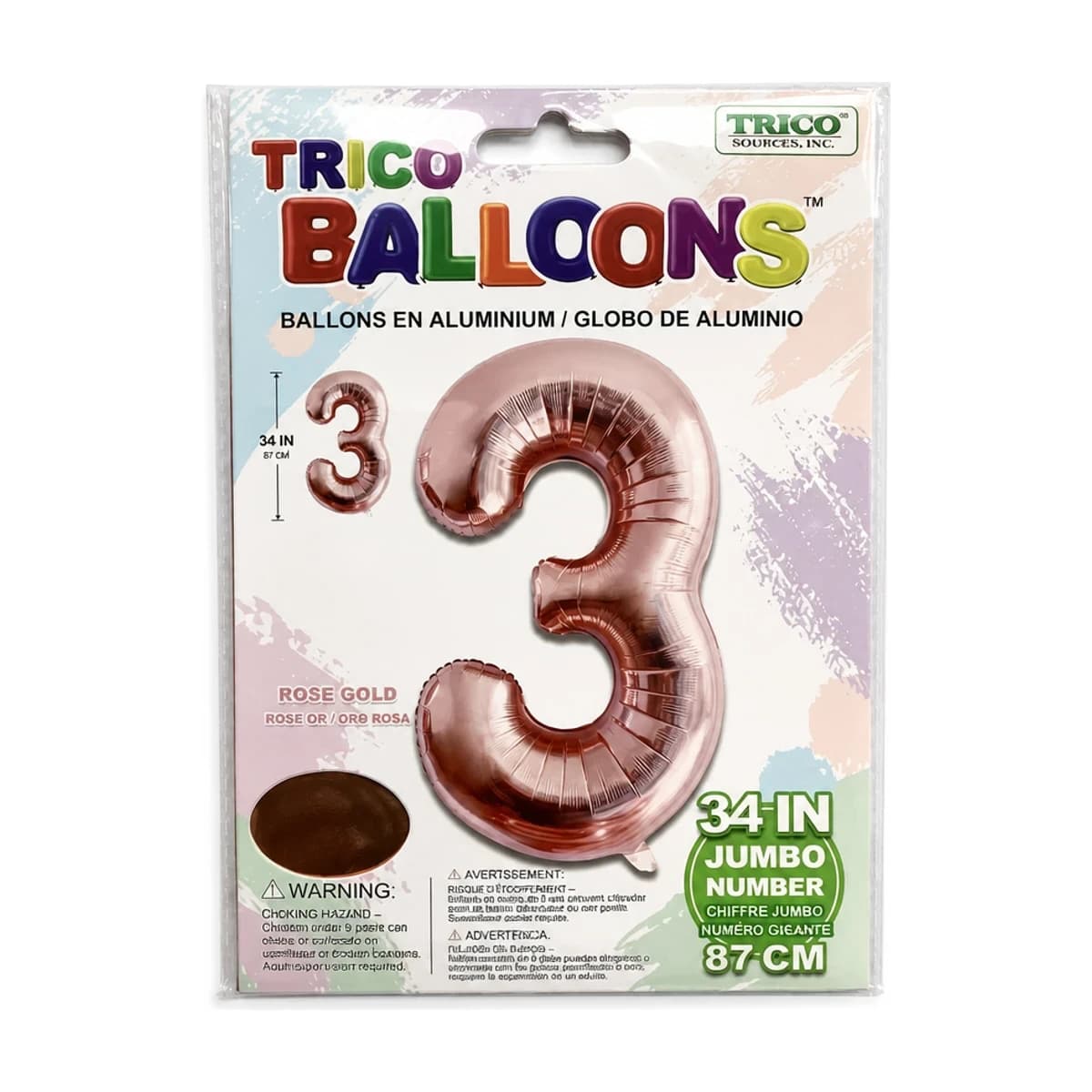 #3 Rose Gold Foil Balloon 34”