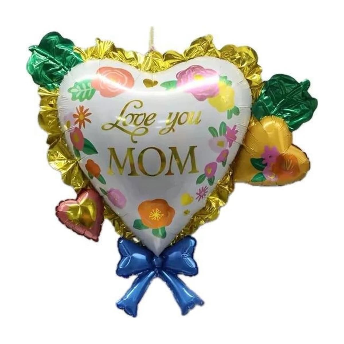 30" Foil Balloon - Love You Mom Floral Heart with Bow, Super Shape