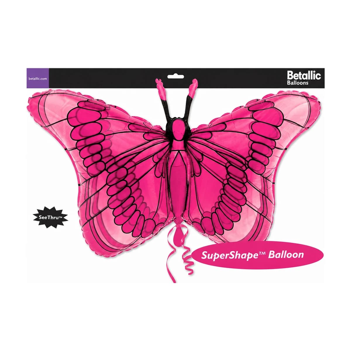 32" Clear Balloon - Pink Butterfly, SeeThru