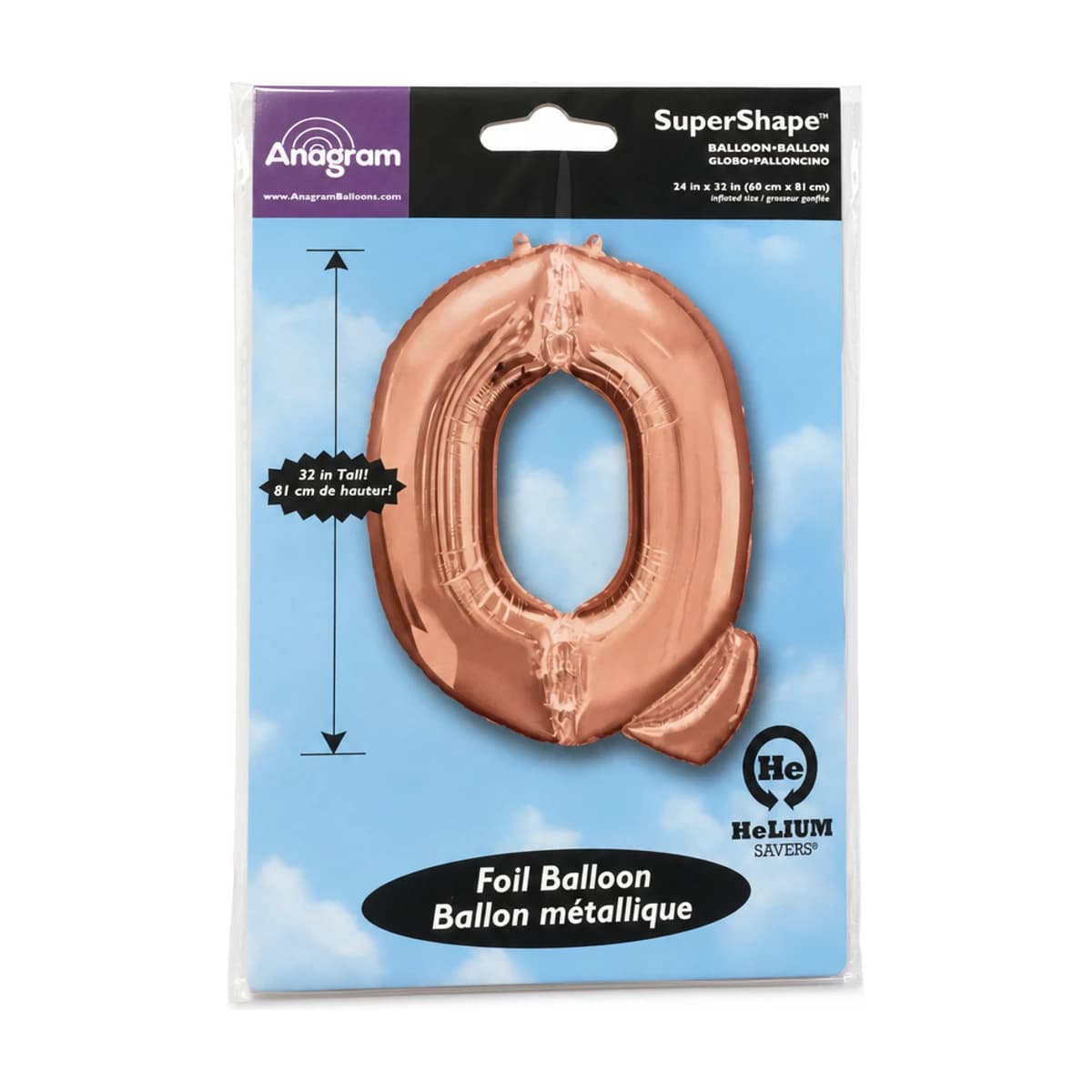 32” Foil Balloon Rose Gold Letter “q”