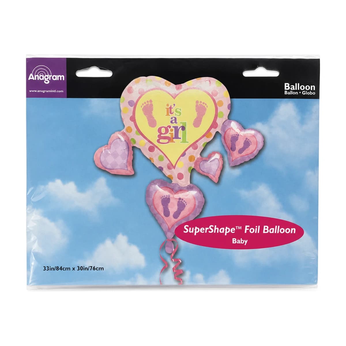 33" Foil Balloon - It's a Girl Heart Cluster, Super Shape