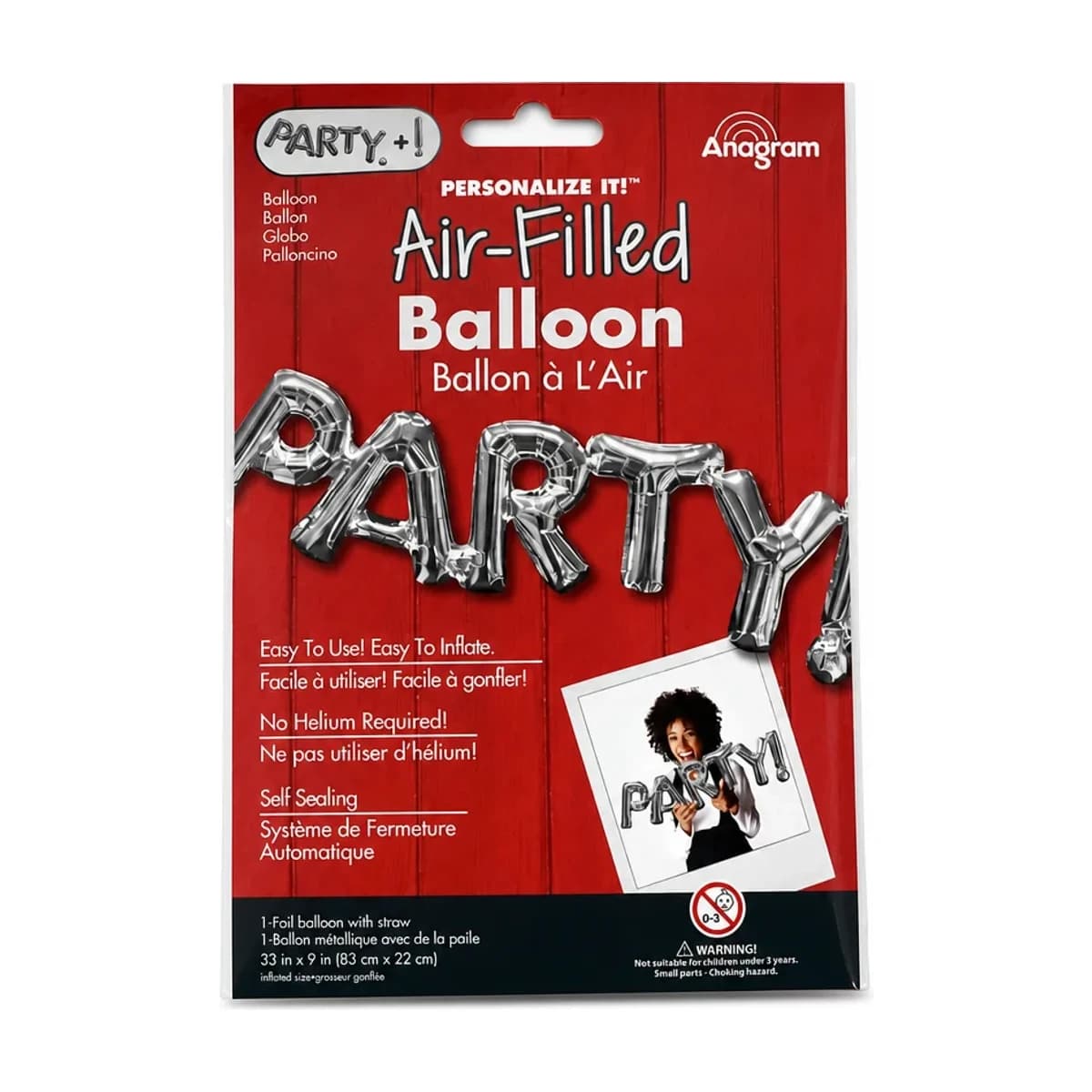 33" Foil Balloon - Silver PARTY!, Air-Filled