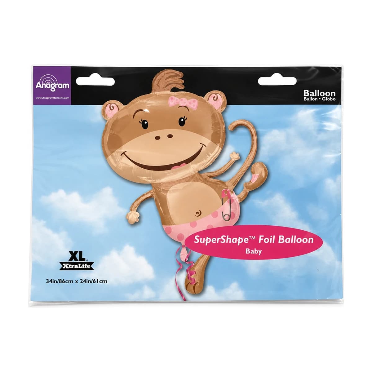34” Foil Balloon Girl Monkey