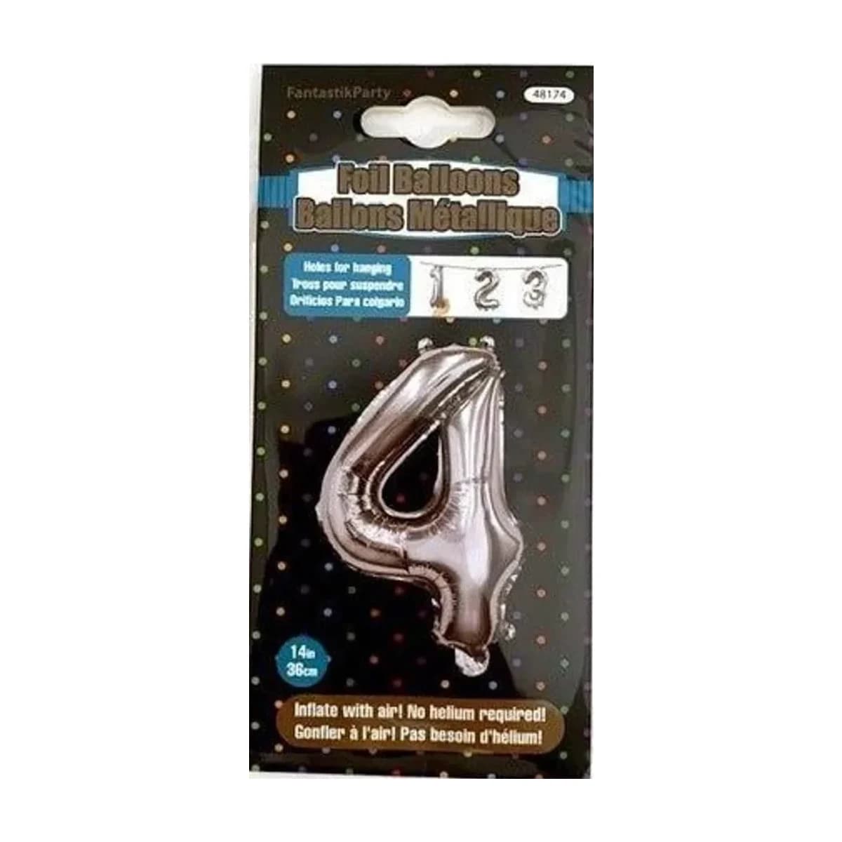 14" Foil Balloon - Silver Number 4, Air-Filled