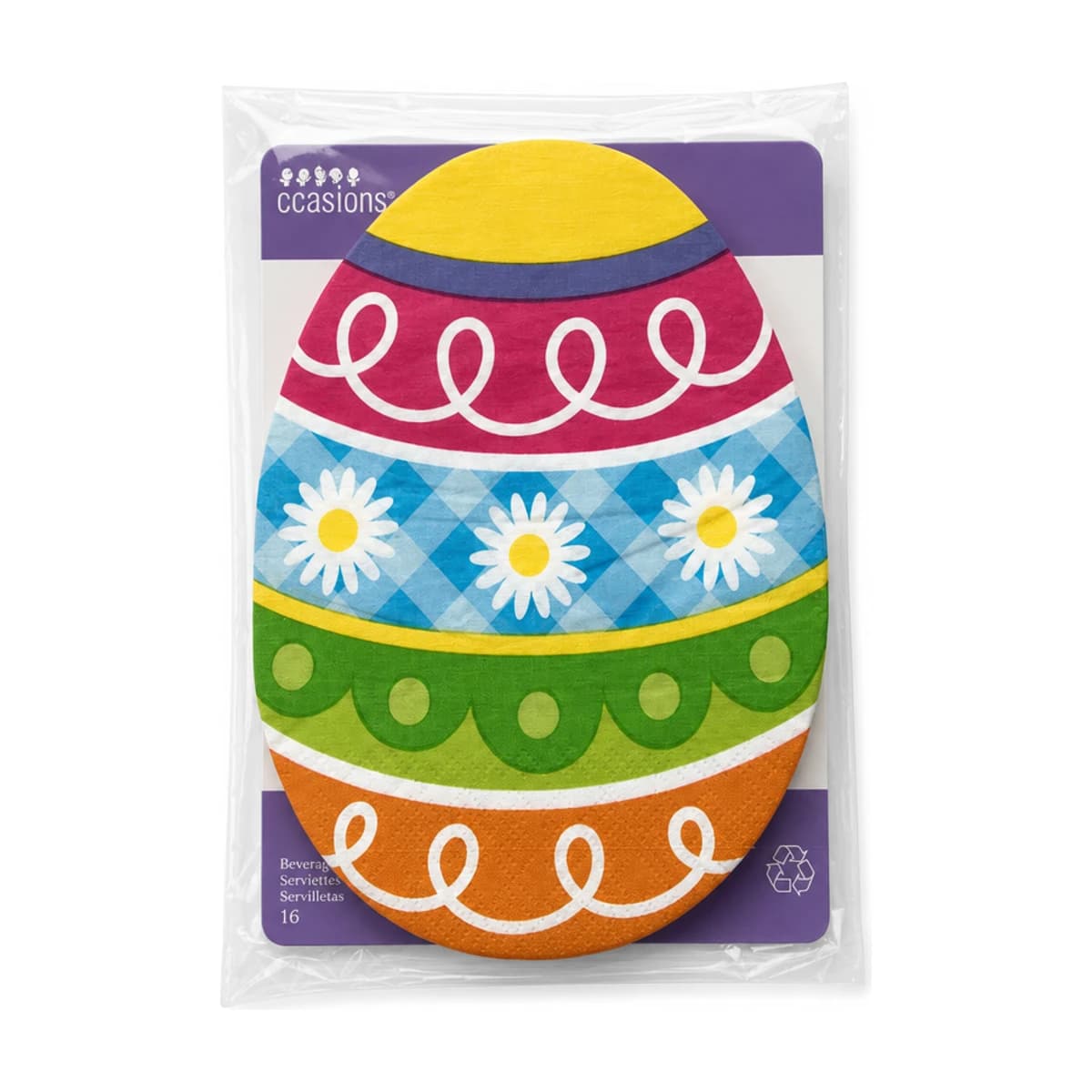 Easter Egg Shaped Beverage Napkins, 16 Pack