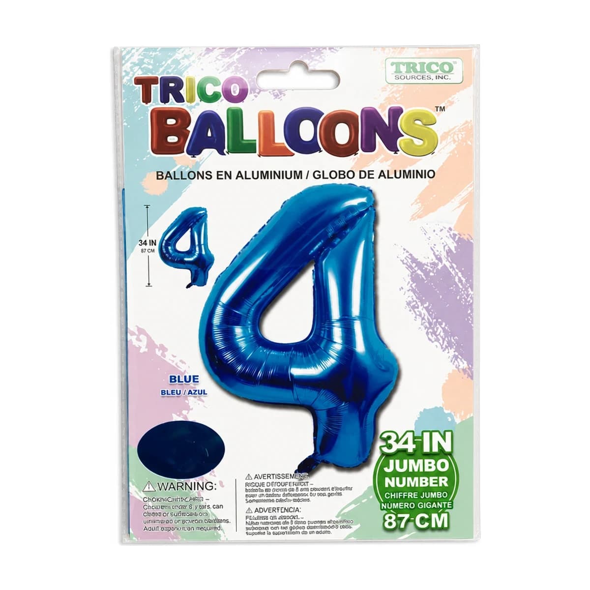 34" Blue Number 4 Foil Balloon