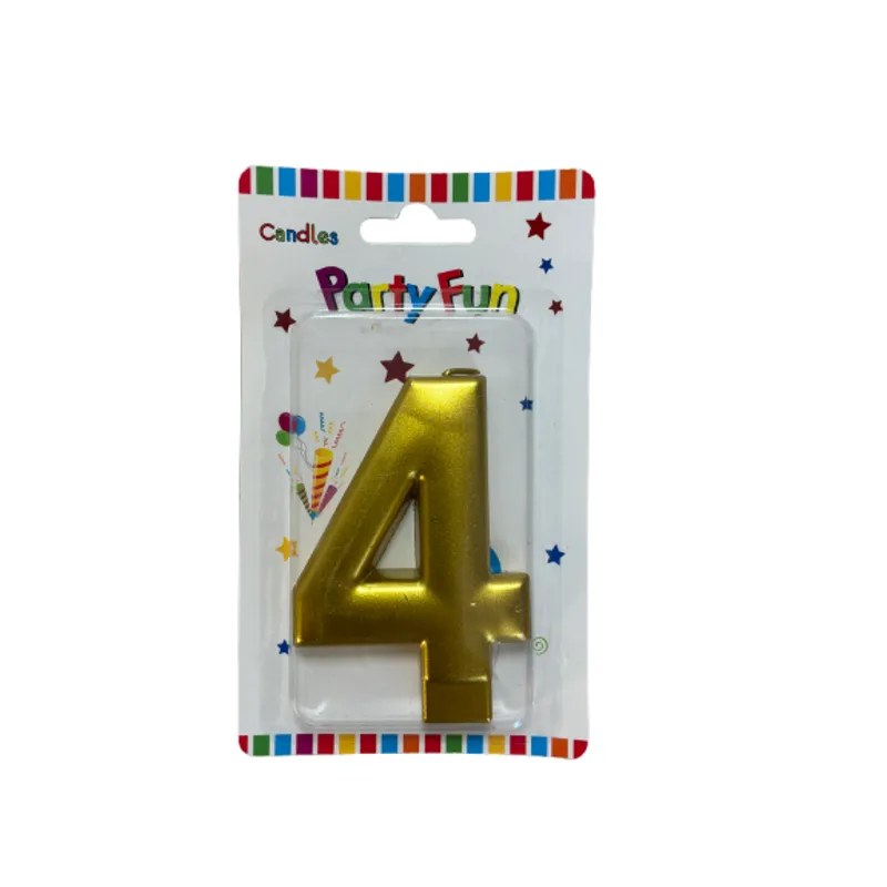Number 4 Gold Metallic Candle