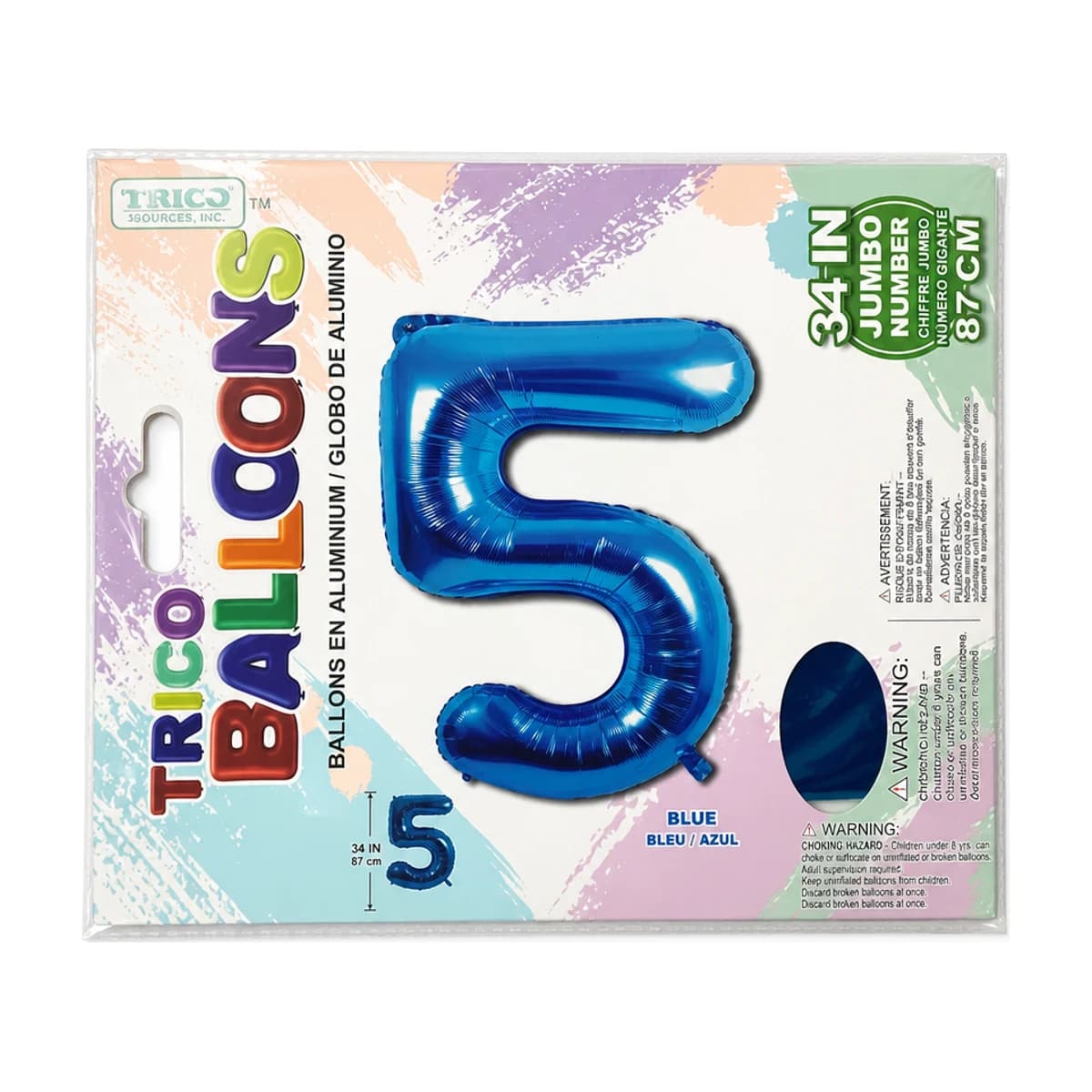 34" Blue Number 5 Foil Balloon