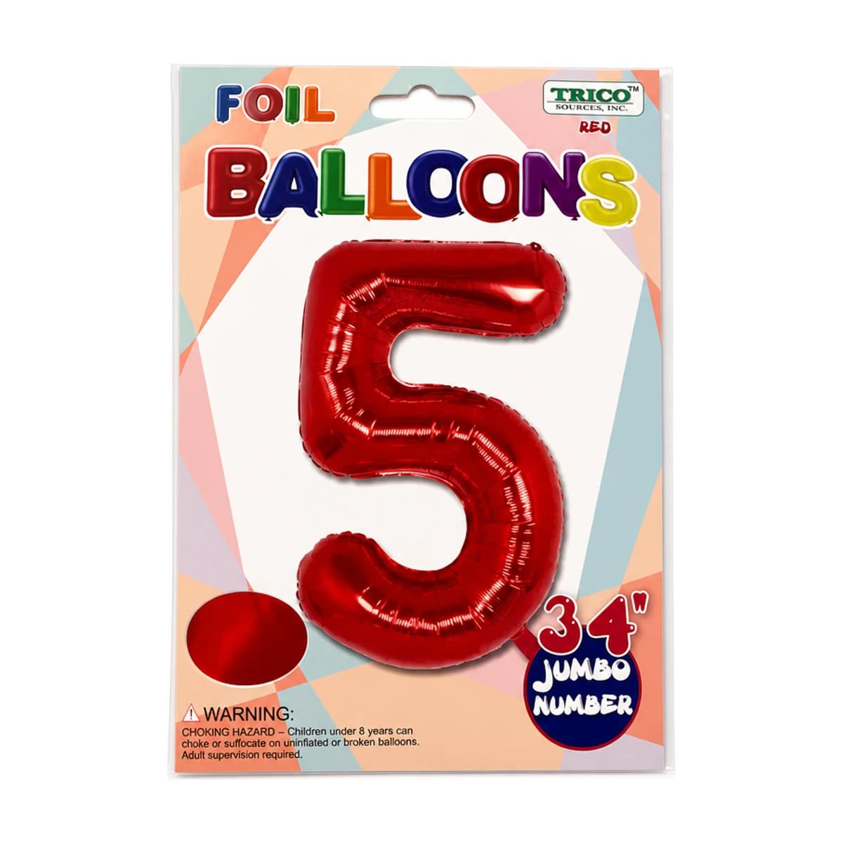 34" Red Number 5 Foil Balloon
