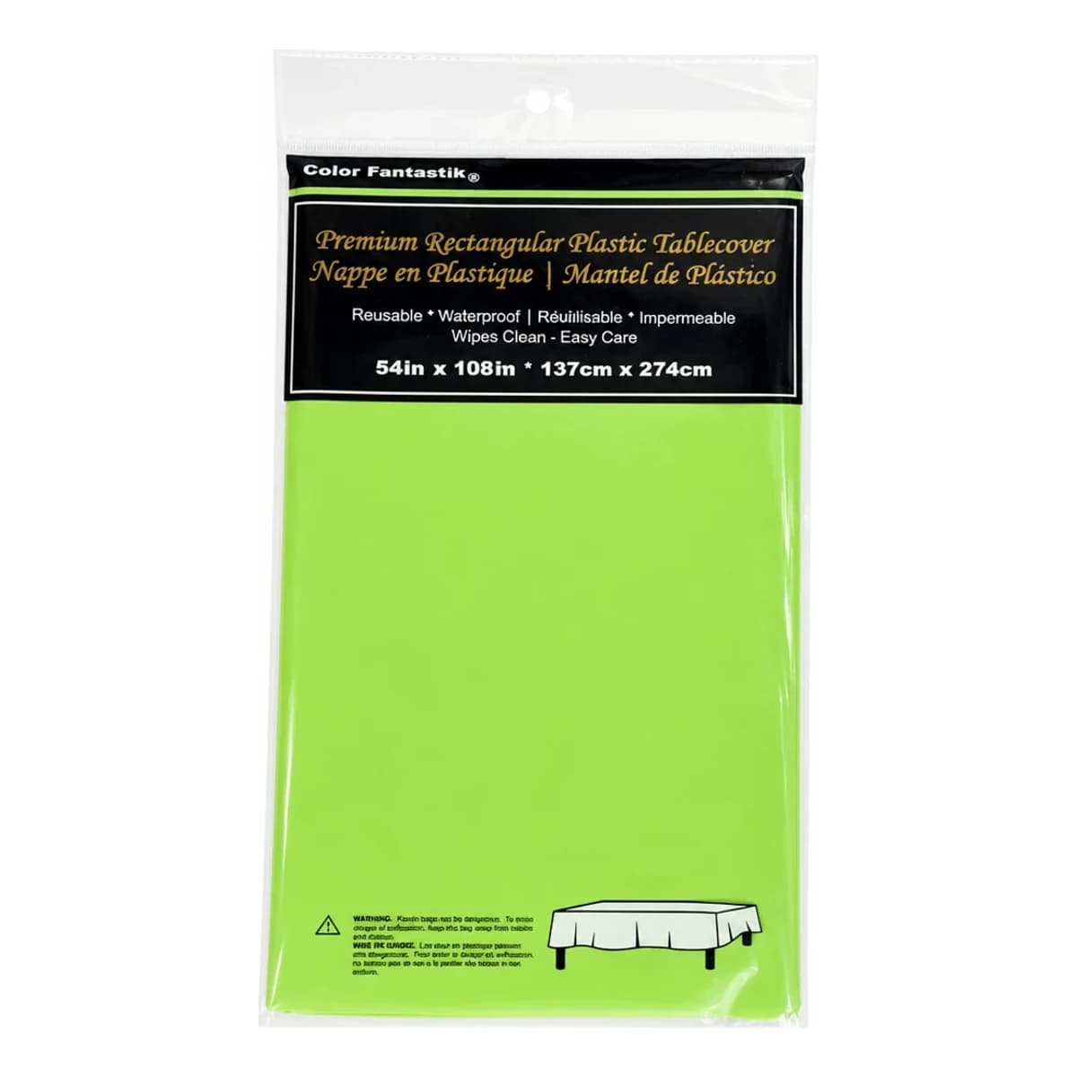 54"x108" Rec. Plastic Table Cover - Apple Green, Color Fantastik