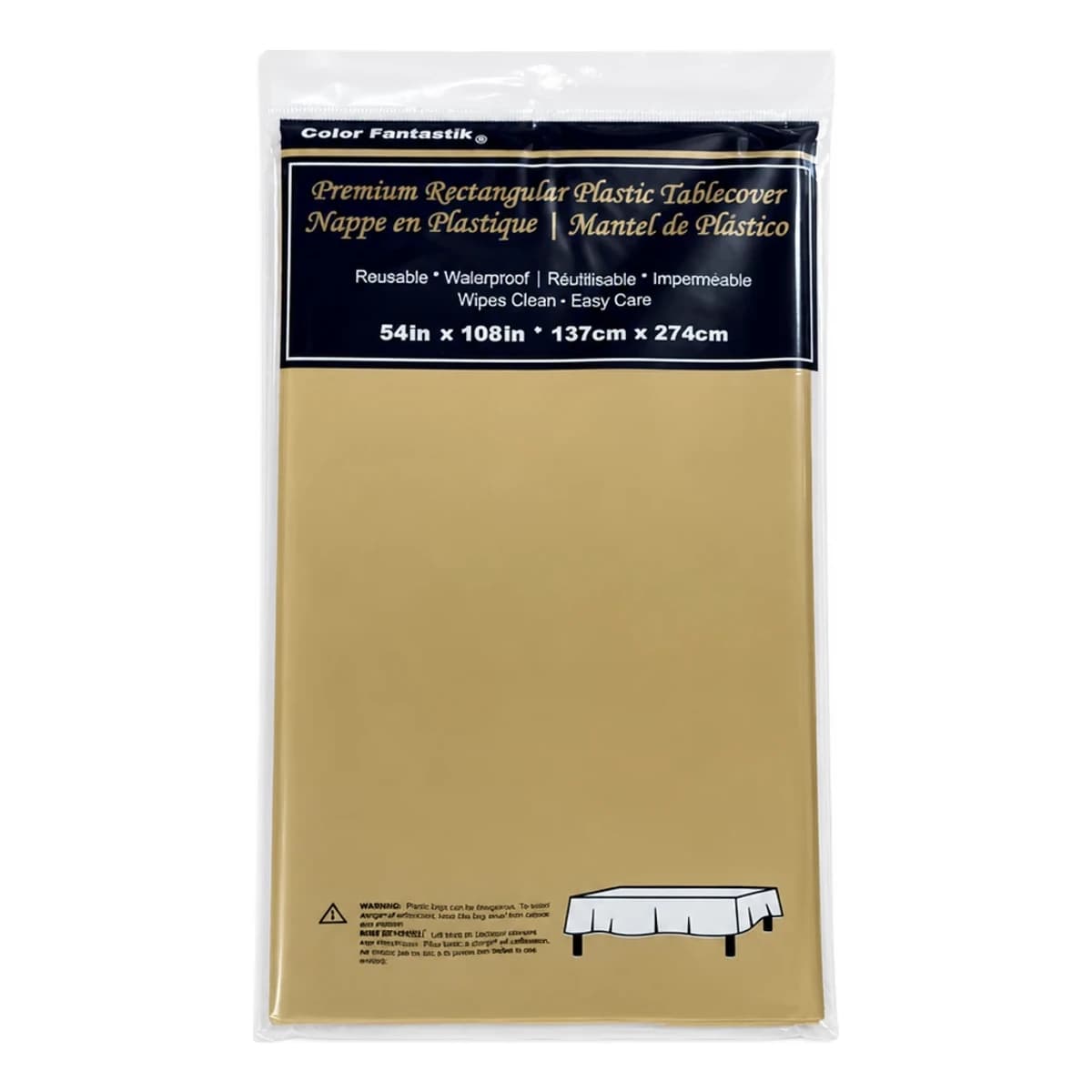 54"x108" Rec. Plastic Table Cover - Gold, Color Fantastik