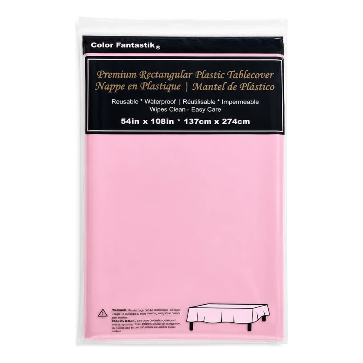 54"x108" Rec. Plastic Table Cover - Light Pink, Color Fantastik