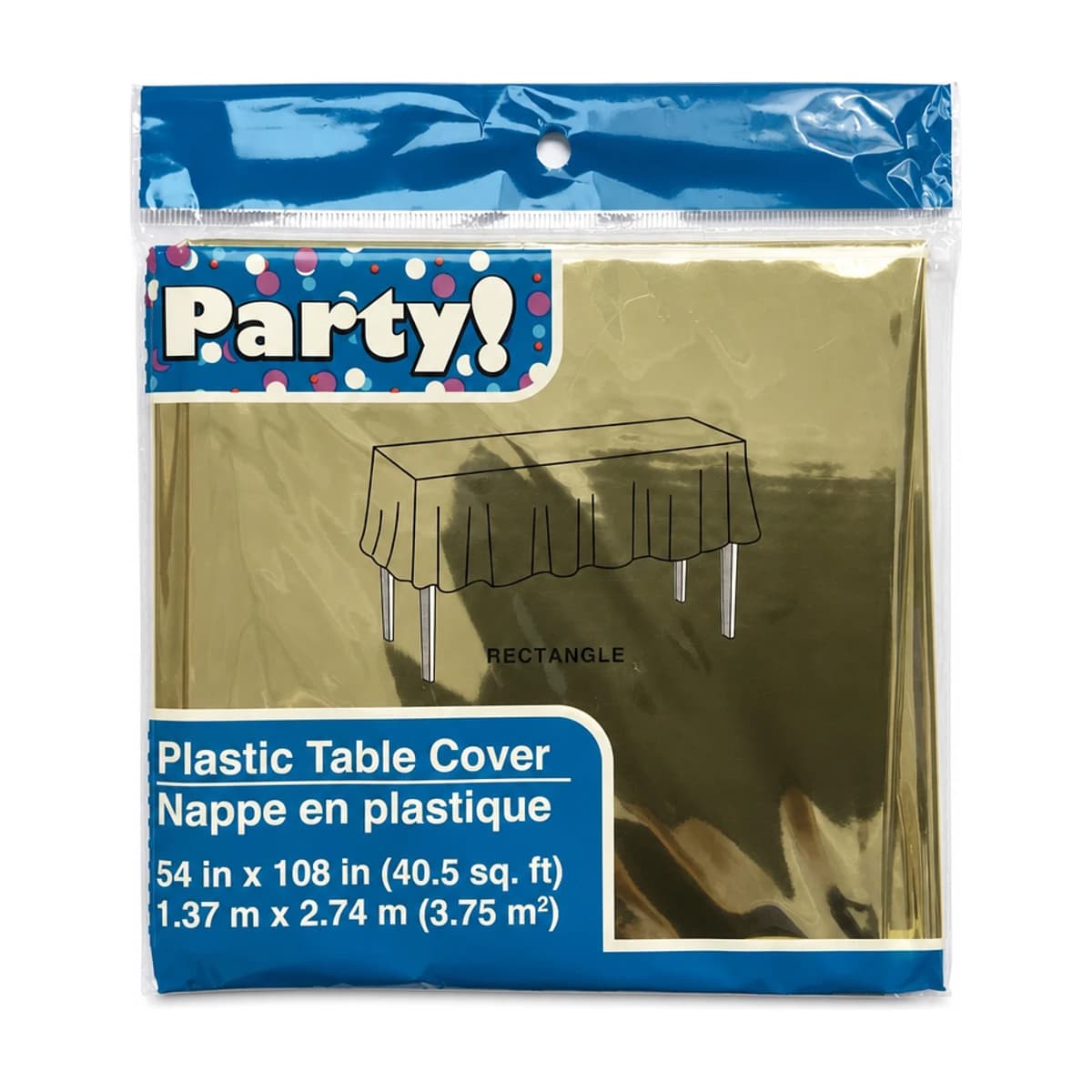 Gold Metallic Plastic Table Cover, 54 x 108 in