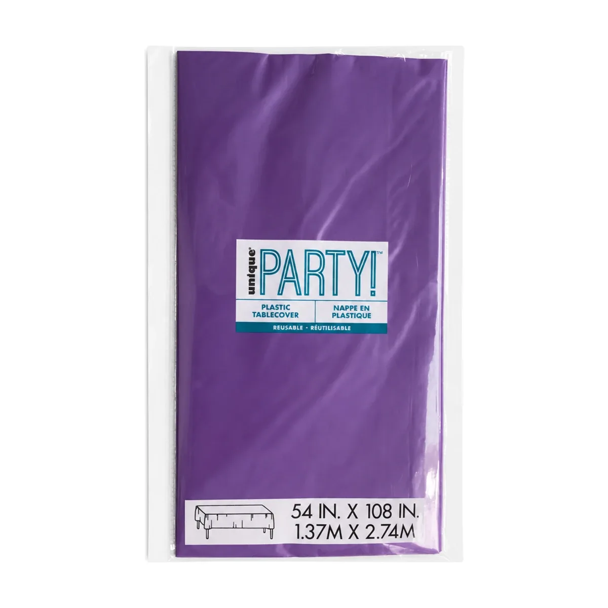 Purple Plastic Table Cover, 54 x 108 in