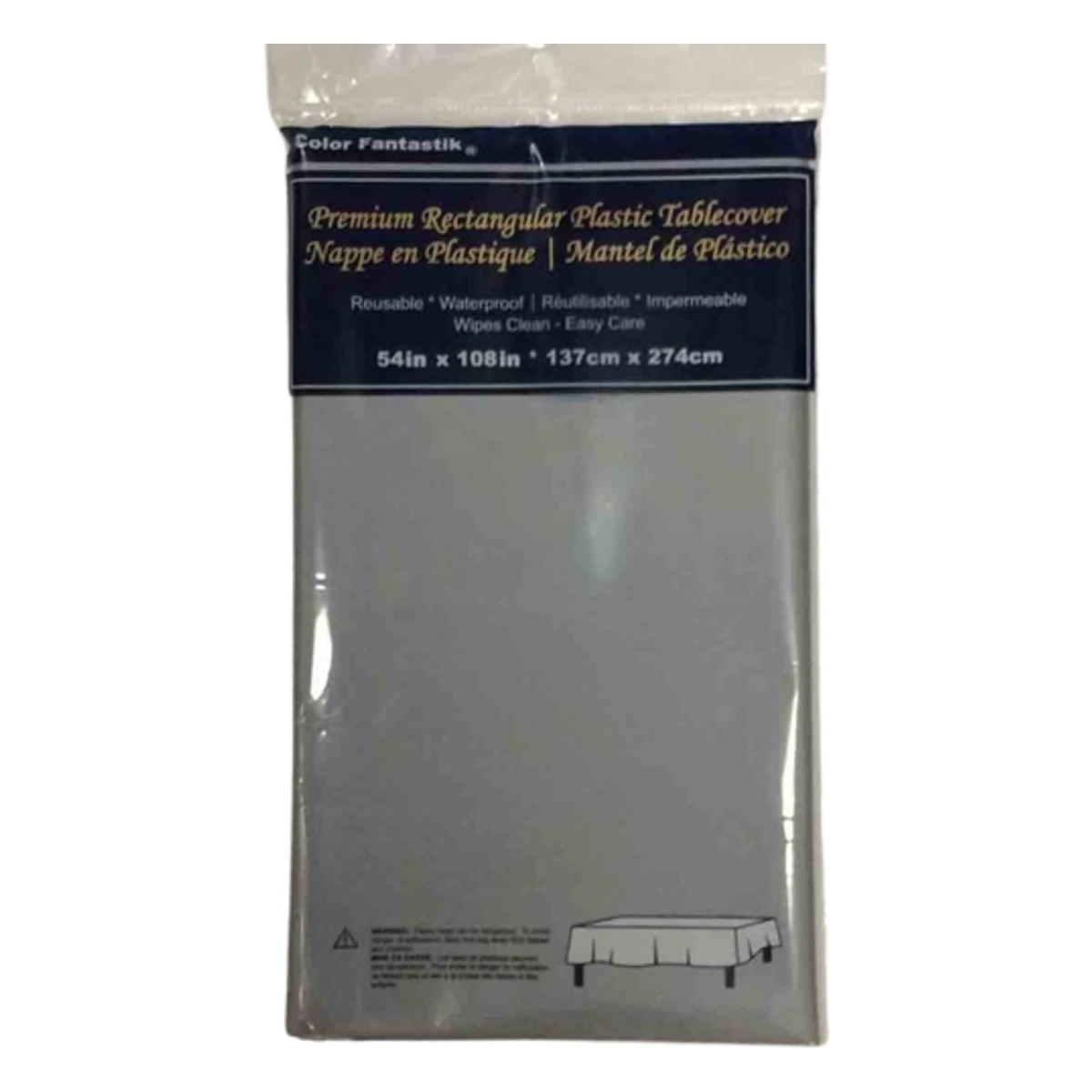 54"x108" Rec. Plastic Table Cover - Silver, Color Fantastik