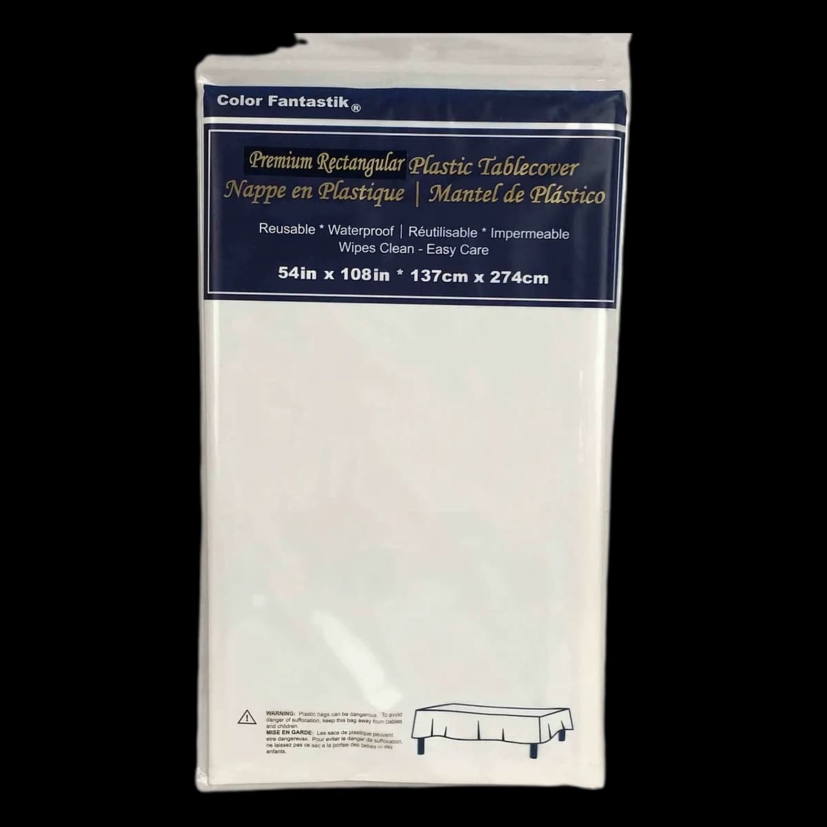 54"x108" Rec. Plastic Table Cover - White