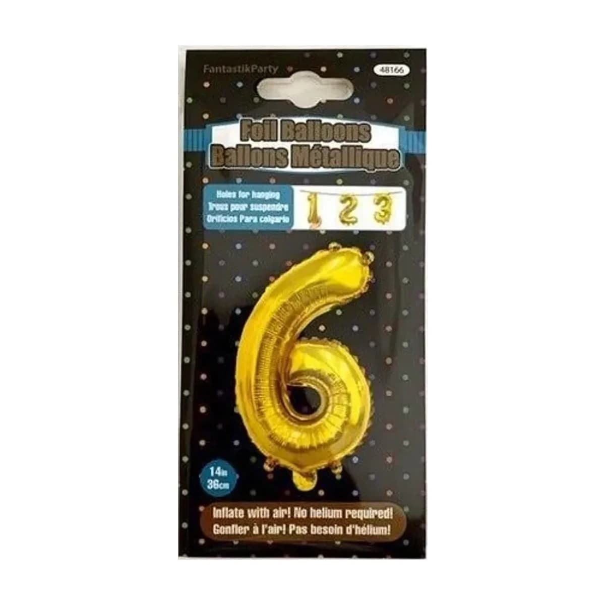 14" Foil Balloon - Gold Number 6, Air-Filled