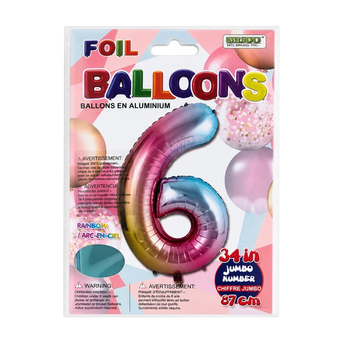 34" Rainbow Number 6 Foil Balloon