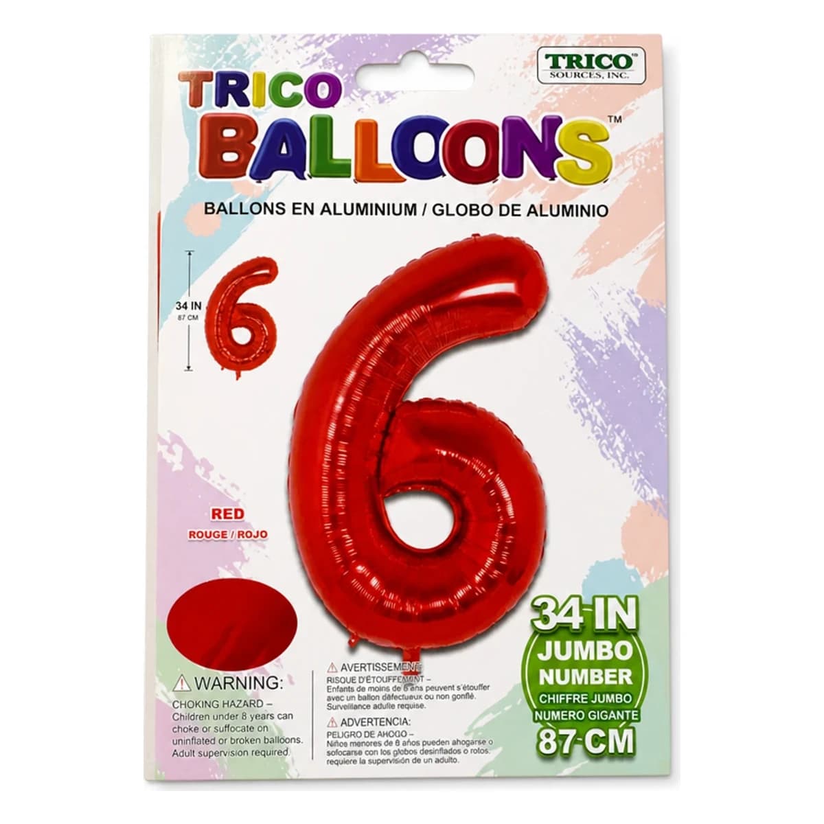 34" Red Number 6 Foil Balloon