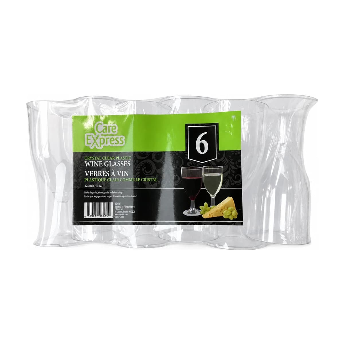 Clear Plastic Wine Glasses, 7.6 oz, 6 Pack