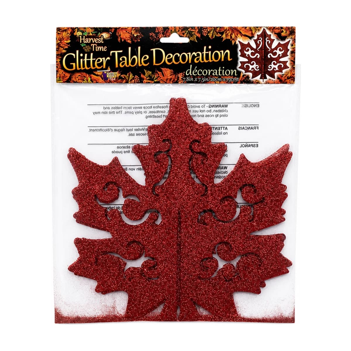 Red Glitter Maple Leaf Table Decoration, 7.8 in