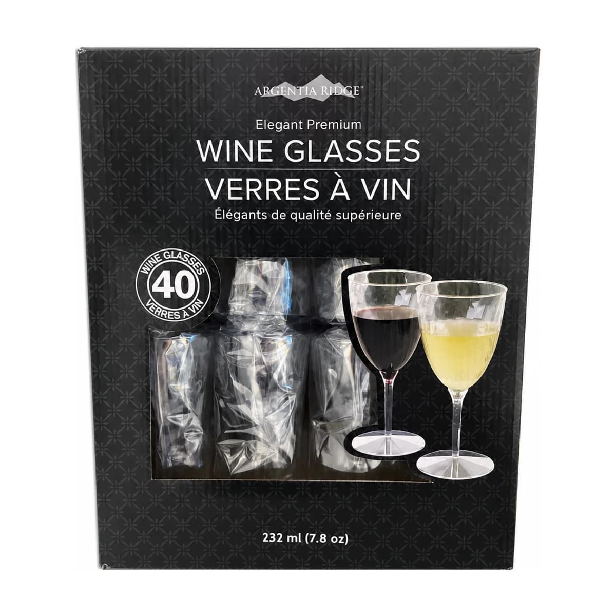 Clear Plastic Wine Glasses, 7.8 oz, 40 Pack