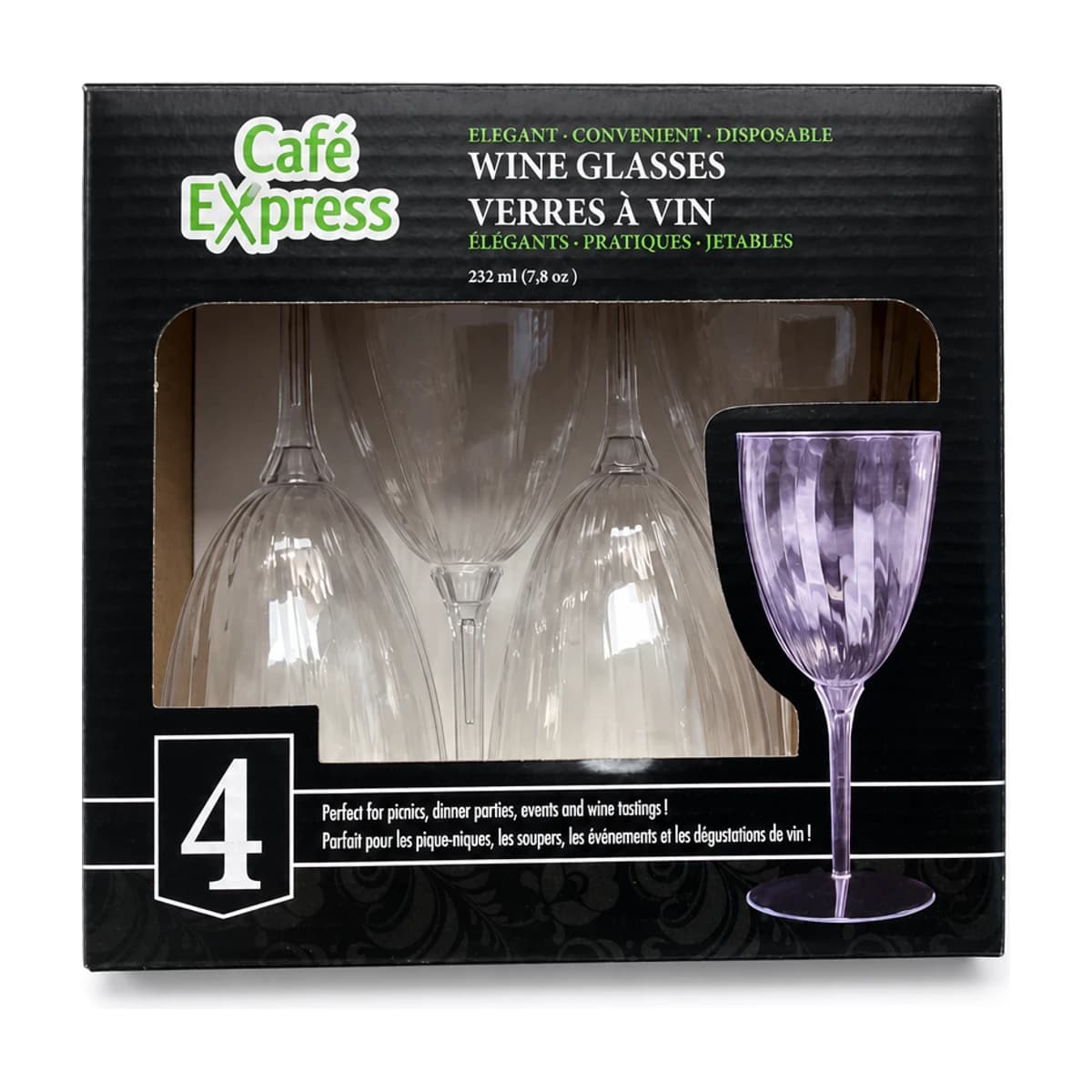 Clear Plastic Wine Glasses, 7.8 oz, 4 Pack