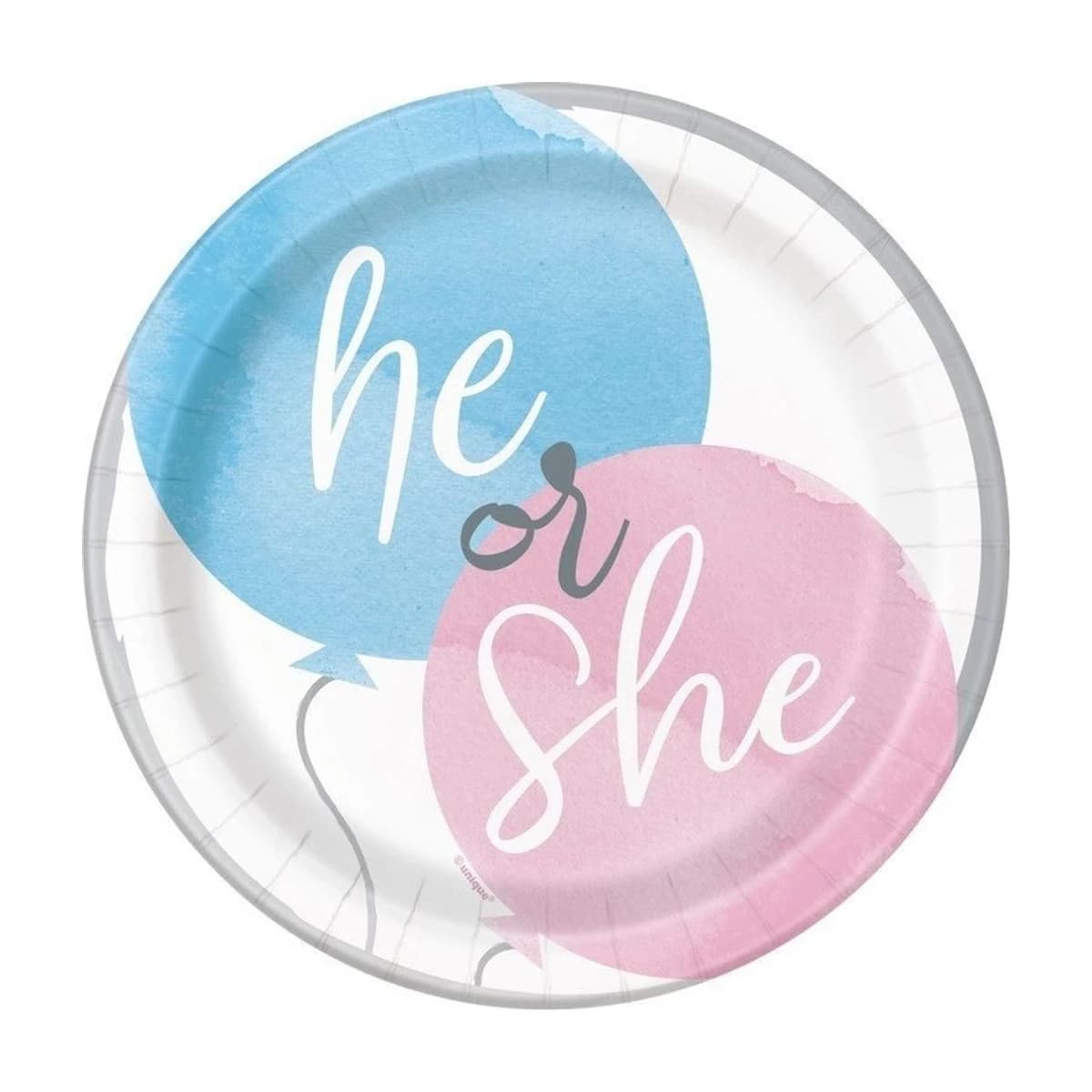 7" He or She Gender Reveal Paper Plates, 8 Pack
