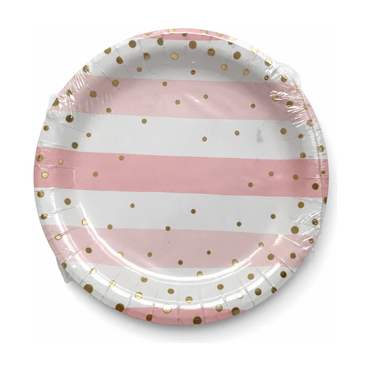 Pink and Gold Stripe Paper Plates, 7 in, 8 Pack