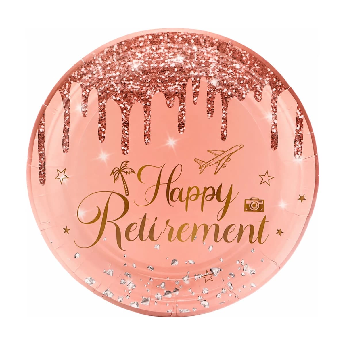 7" Pink Glitter Retirement Plates 10ct