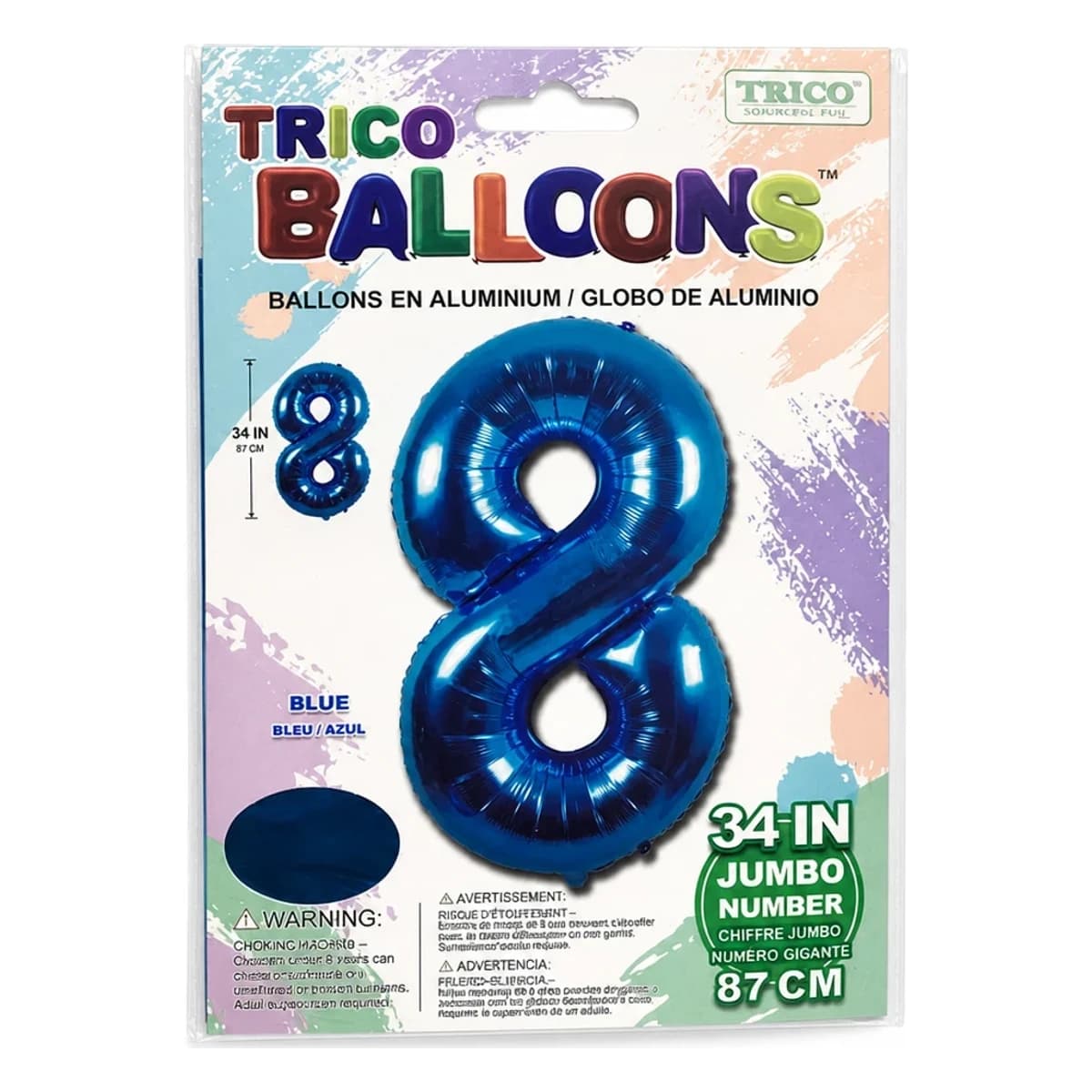 34" Blue Number 8 Foil Balloon