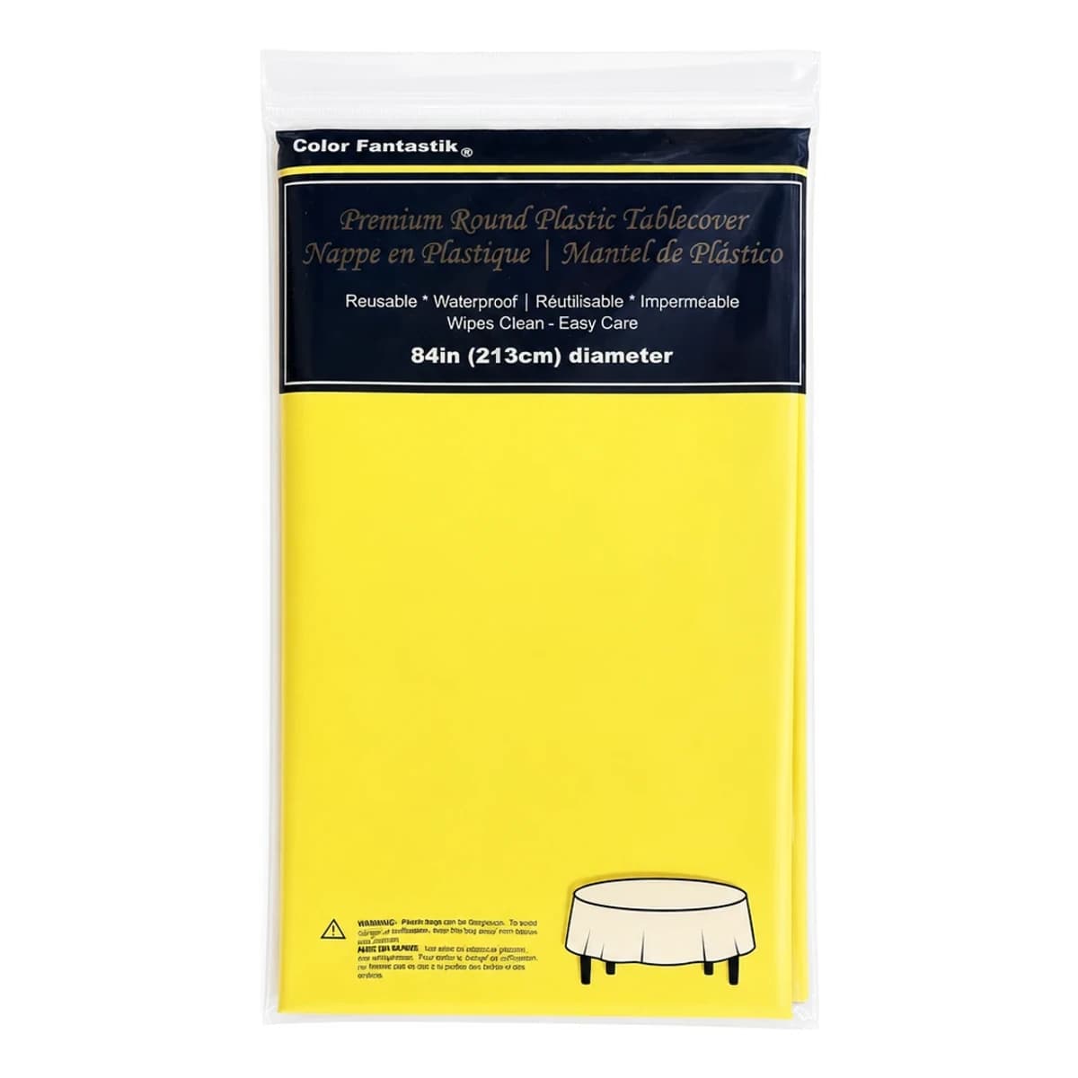 84" Round Plastic Table Cover - Yellow, Color Fantastik