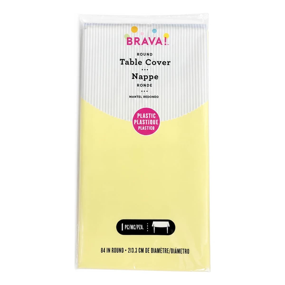 84" Round Plastic Table Cover - Light Yellow, Brava