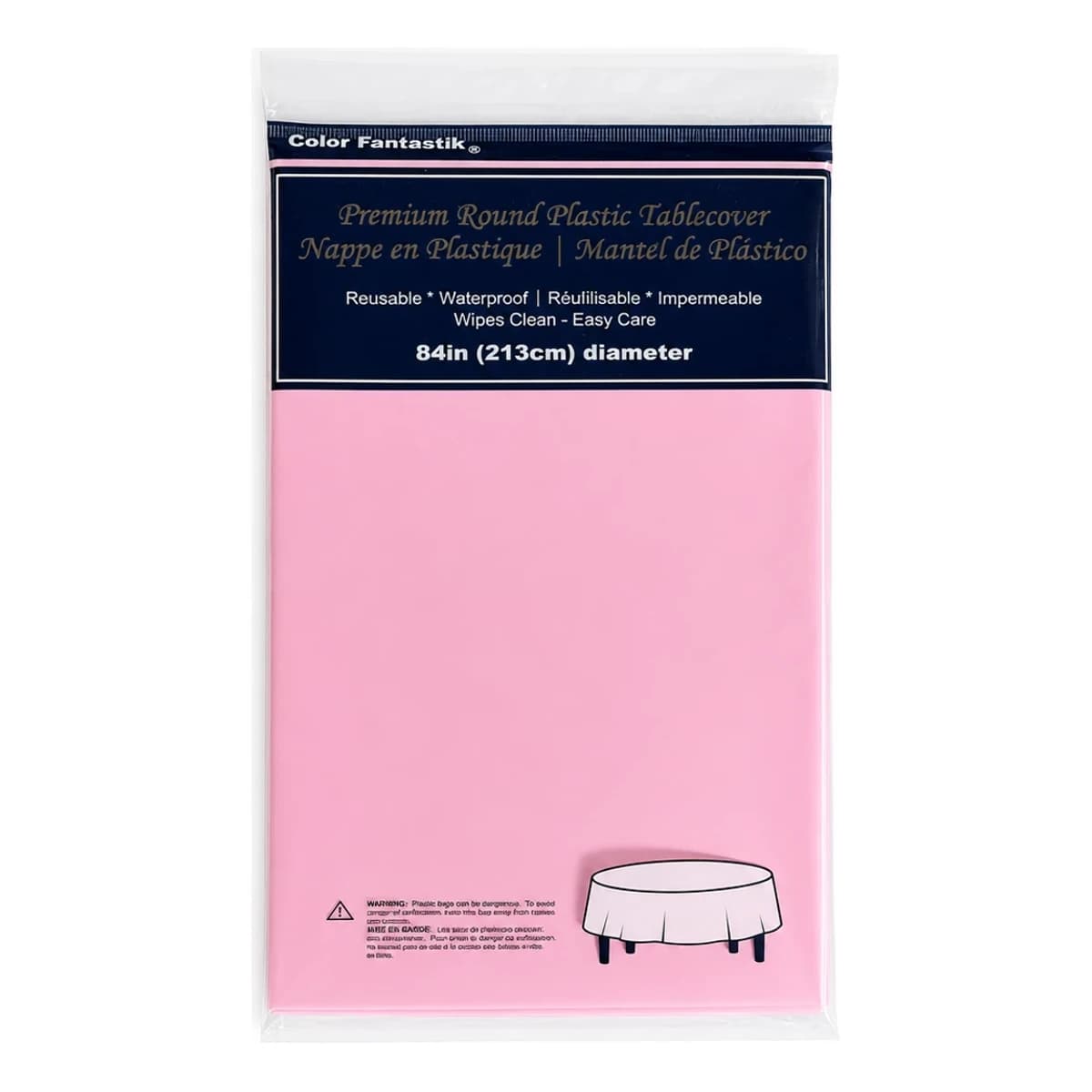 84" Round Plastic Table Cover - Pink, Color Fantastik