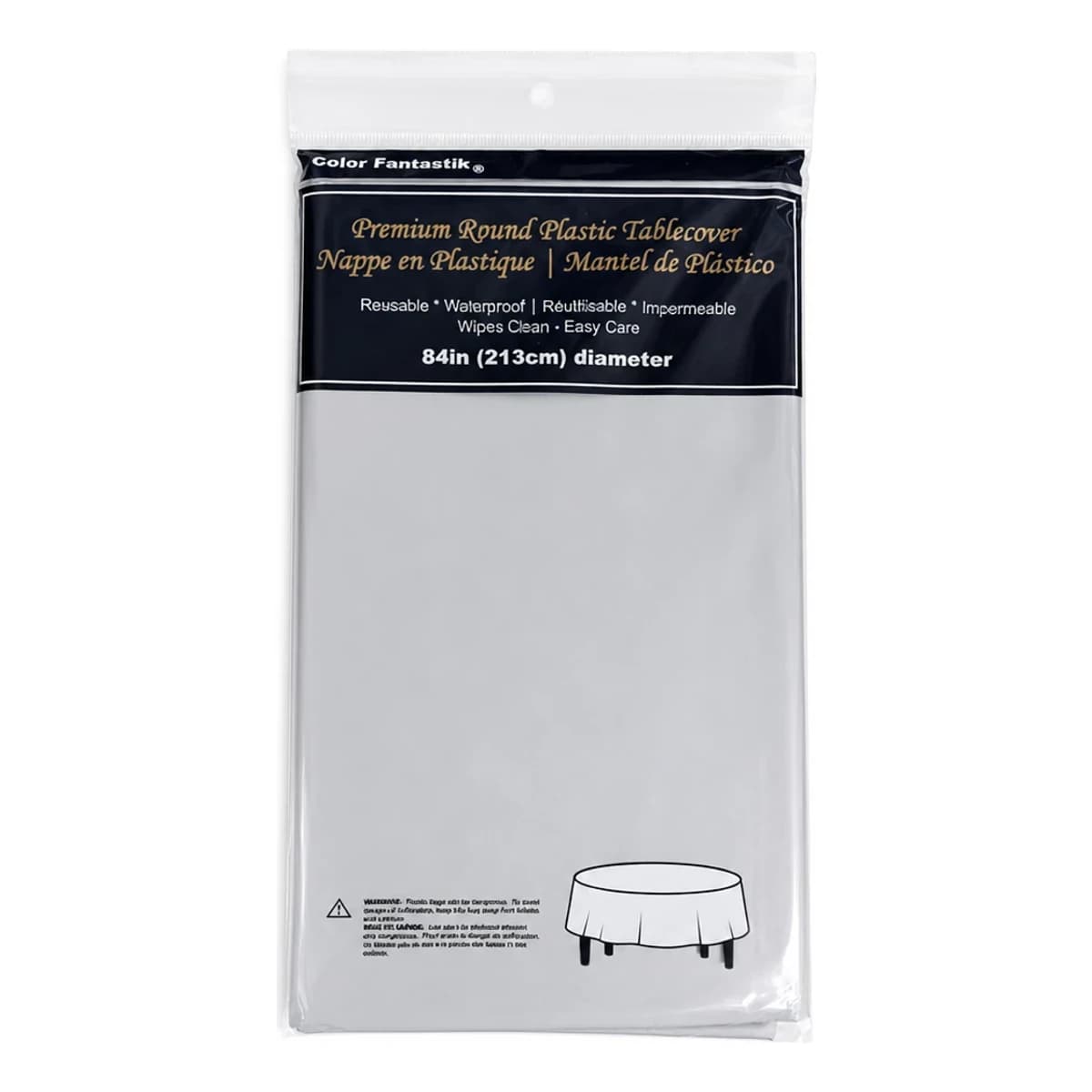 84" Round Plastic Table Cover - Silver, Color Fantastik