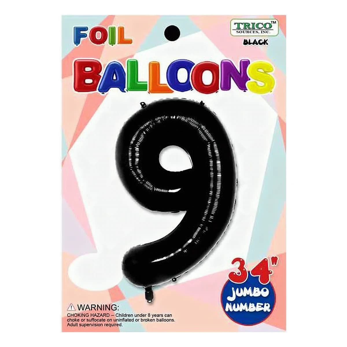 34" Black Number 9 Foil Balloon